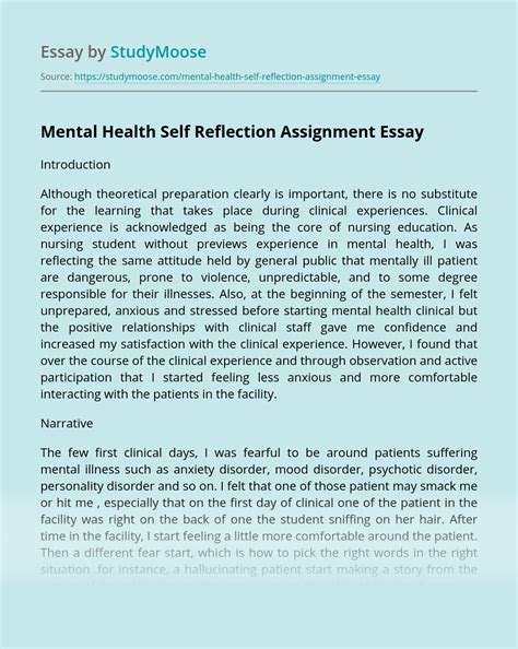 These kinds of academic papers are reflection paper and response paper, and in this article, we will reflect on planning and writing a reflection piece of decent quality and with little anxiety and efforts. Mental Health Self Reflection Assignment Free Essay Example