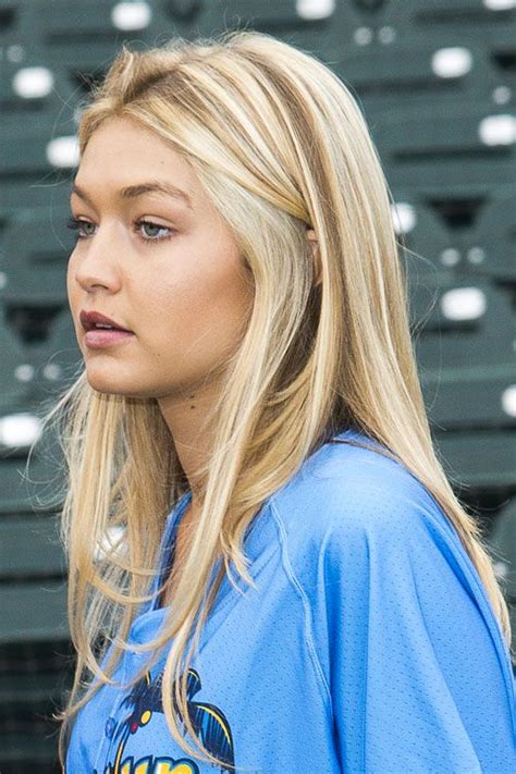 Gigi Hadid Straight Golden Blonde All Over Highlights Hairstyle