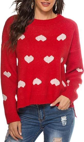 Womens Valentines Day Long Sleeve Crew Neck Knitted