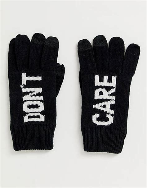 Asos Design Dont Care Touchscreen Gloves With Black And White Asos