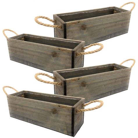 Wooden Planter Box With Handle Rustic Barn Wood Plastic Liner 12x4 W