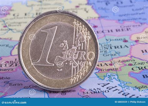Euro Coin On Map Stock Image Image Of Europe Atlas European 6883559