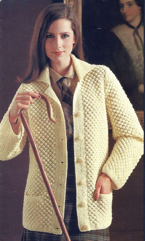 instant pdf digital download ladies aran easy knit jacket knitting