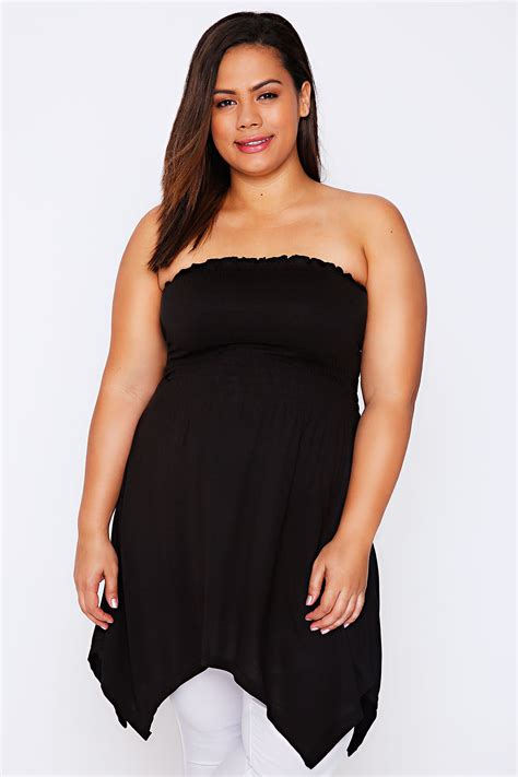Black Strapless Top With Hanky Hem Plus Size 16 To 32