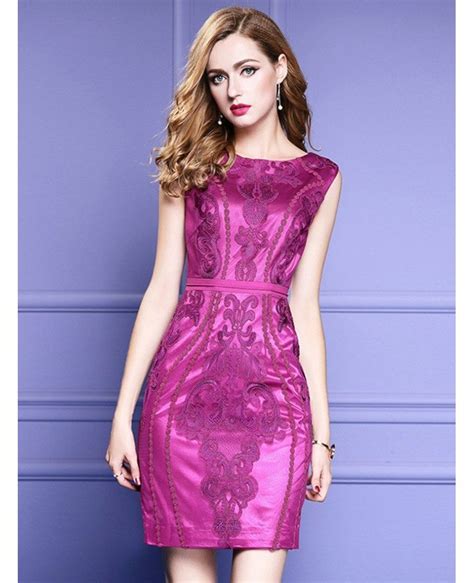 Purple Bodycon Fitted Party Dress Sleeveless For Weddings With Embroidery Zl8100