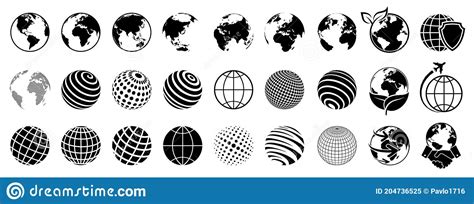 Earth Set Icons Globes With World Maps Set Earth Globe Hemispheres