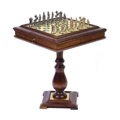 For hardwood, amish crafted checkers sets, chess sets, table games, and more be sure to visit our amish wooden games category! Victorian Metal Chess Set on Wormwood Table - Chess Sets ...