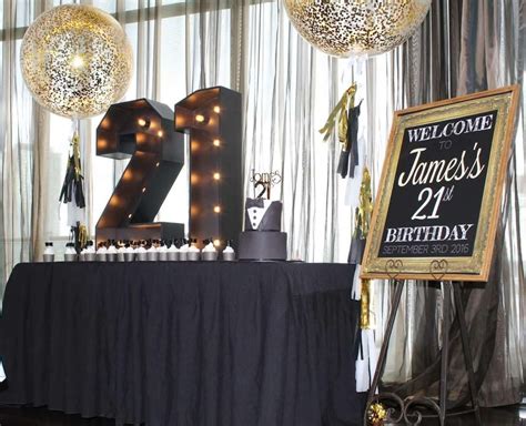 fun and elegant styling for a 21st birthday themed in black and gold in the berth functi… 21st