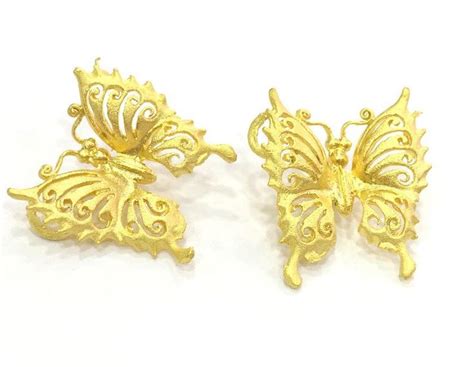 2 Gold Butterfly Charms Gold Plated Brass 2 Pcs 20x20 Mm Etsy Gold
