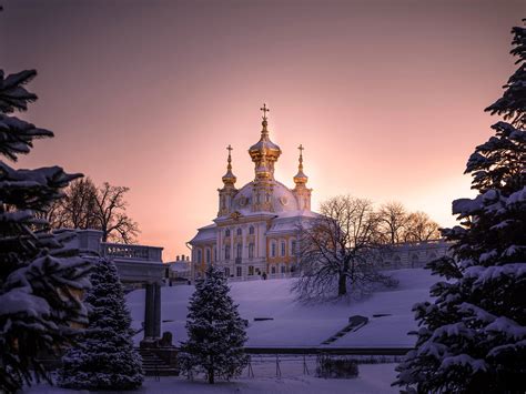 Wallpaper Saint Petersburg Thick Snow Church Trees Morning Winter