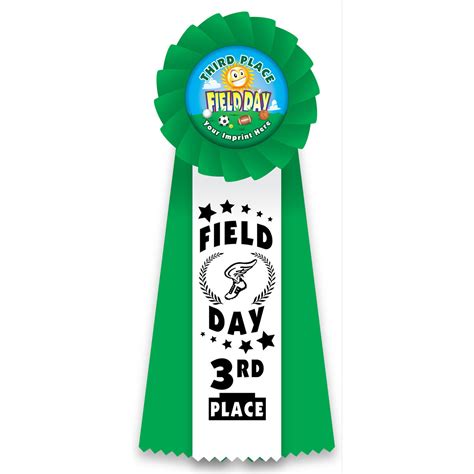 Custom Rosette Ribbon With Button Insert Third Place Field Day