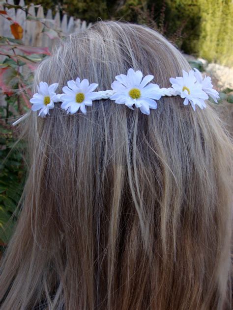 White Daisy Floral Headband Hippie Band Crown Wreath By Fooshfarm