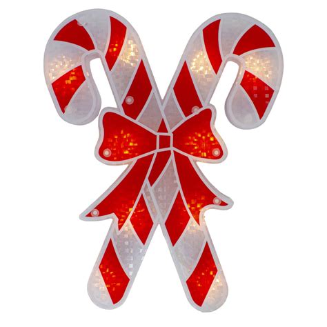 12 Lighted Red And White Holographic Candy Cane Christmas Window
