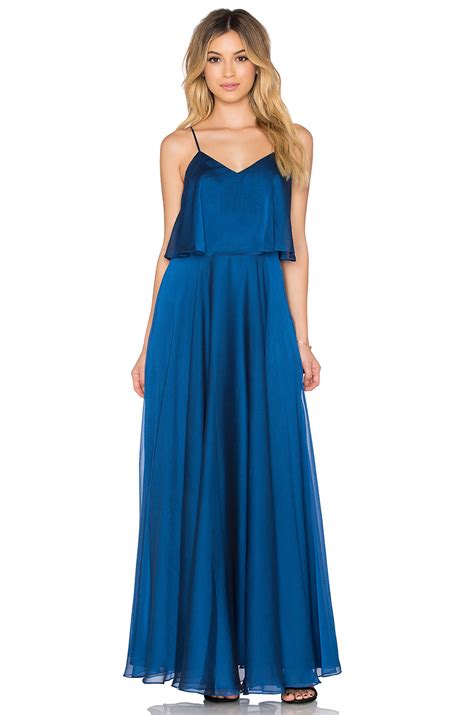 The official site for halston, the first american luxury brand. Halston Scoop Neck Ruffle Maxi Dress in Blue - Lyst