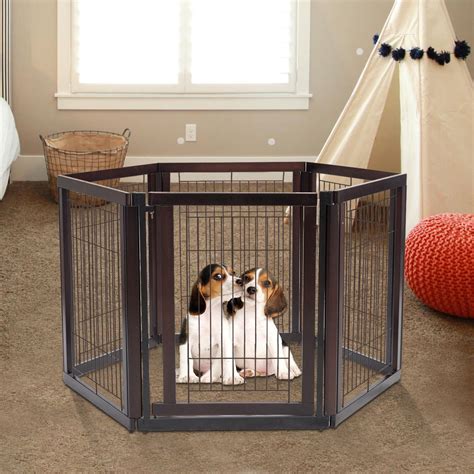 Gymax 24 X 30 Folding Solid Wooden Pet Dog Playpen 6 Panel Gate