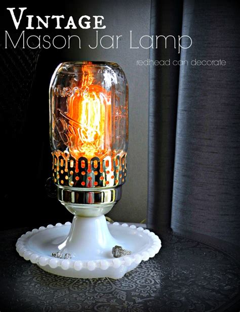 Mason jar lamp, table lamp, table top lamp, country decor, farmhouse decor, country primitive lamp, country chic lamp, country rustic timel. Vintage Mason Jar Lamp - Redhead Can Decorate