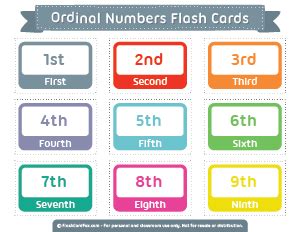 Ordinal Numbers Flash Cards | Flashcards, Ordinal numbers kindergarten, Ordinal numbers