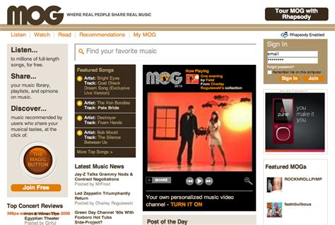 Mog Integrates Rhapsodys Streaming Music Collection Launches Redesign
