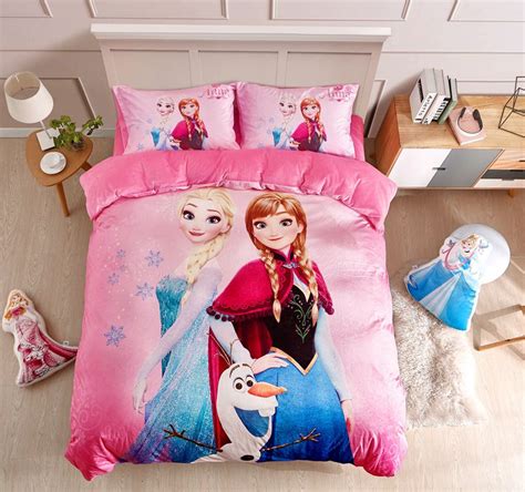 Bedding Disney Frozen Velvet Duvet Cover Set Anna Elsa Twin Queen King Pink Home And Garden
