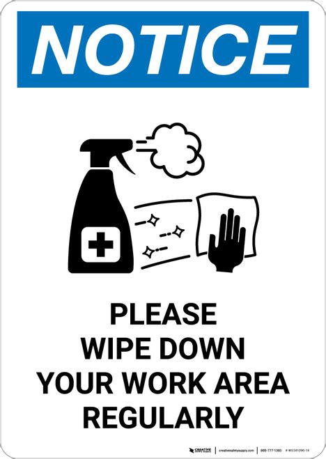 Notice Please Wipe Down Work Area With Icon Portrait