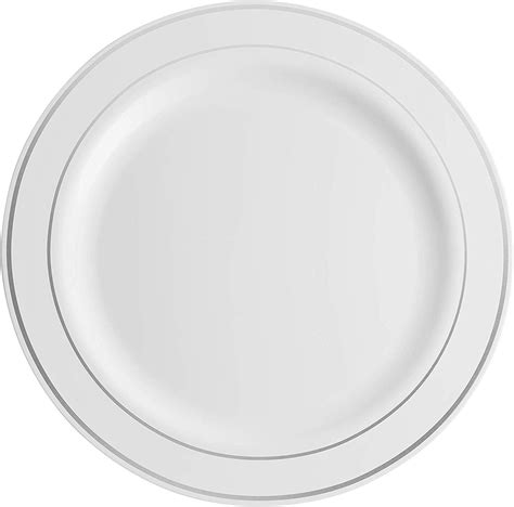 Munfix 100 Piece Plastic Party Plates White Silver Rim Premium Heavy