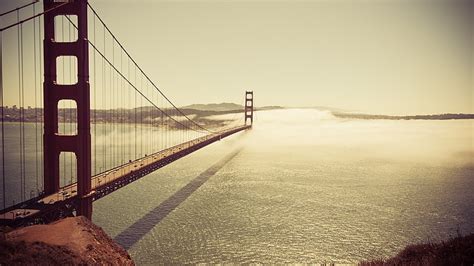 Hd Wallpaper Grayscale Photography Of Golden Gate Bridge Evening