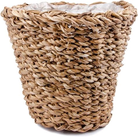 Wicker Seagrass Round Plant Basket Planter Wicker With Plastic Inlay