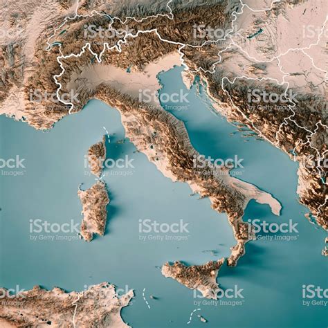 3d Render Of A Topographic Map Of Italy All Source Data Is In The