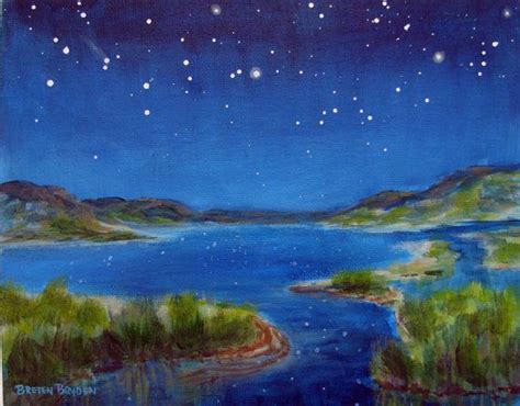 Stars Night Sky Over Water Dunes Marsh Grass Original
