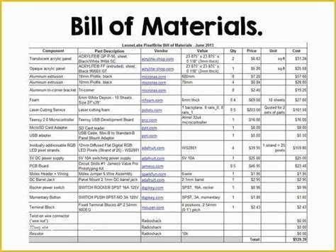 Bill Of Materials Template Free Of Bill Of Materials Template Free My