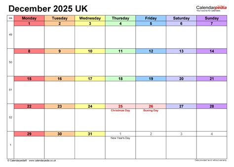 Calendar December 2025 Uk With Excel Word And Pdf Templates