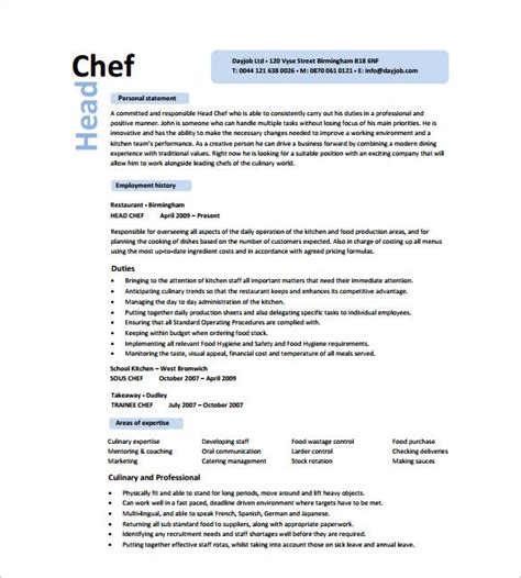 Chef Resume Template 11 Free Samples Examples Psd Format Chef