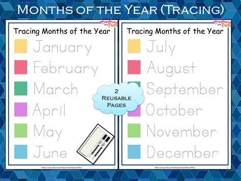 Months Of The Year Tracing Months Printable Worksheet Etsy