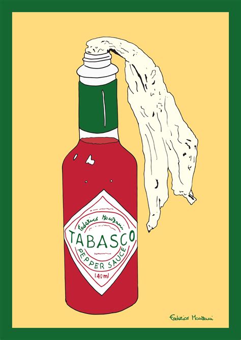 A Bottle Of Tabasco Sitting On Top Of A Green And Yellow Background