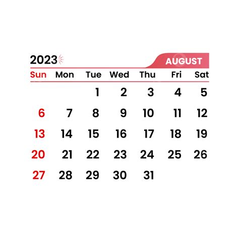 Gambar Gambar Vektor Kalender Transparan Agustus 2023 Kalender Agustus