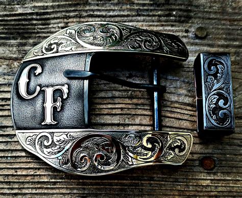 Custom Mens Western Belt Buckle With Nickel Overlay And Initials