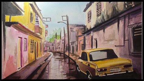 Watercolor Cityscape Painting Tutorial Rainy Cityscape Art Watercolor