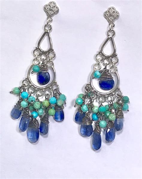 Kyanite Turquoise Chandelier Earrings Sterling Silver Bridal Dangle