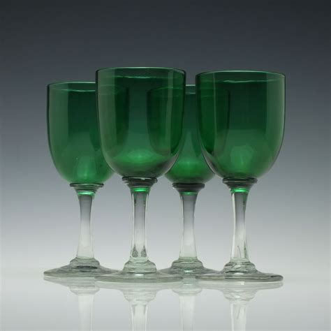 Four Victorian Green Wine Glasses C1870 Drinking Glasses Exhibit Antiques Green Wine