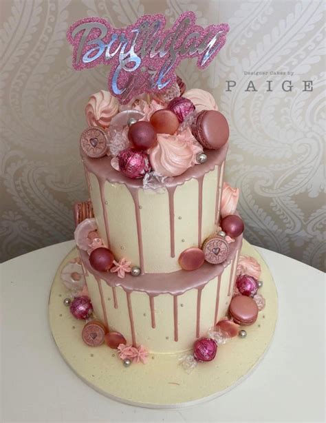 Pretty Two Tier Buttercream Drip Cake Topped In Shades Of Pink 16th