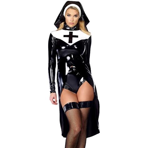 Sexy Saintlike Seductress Sultry Costume Black Woman Uniform Halloween Nun Costume Unique Design