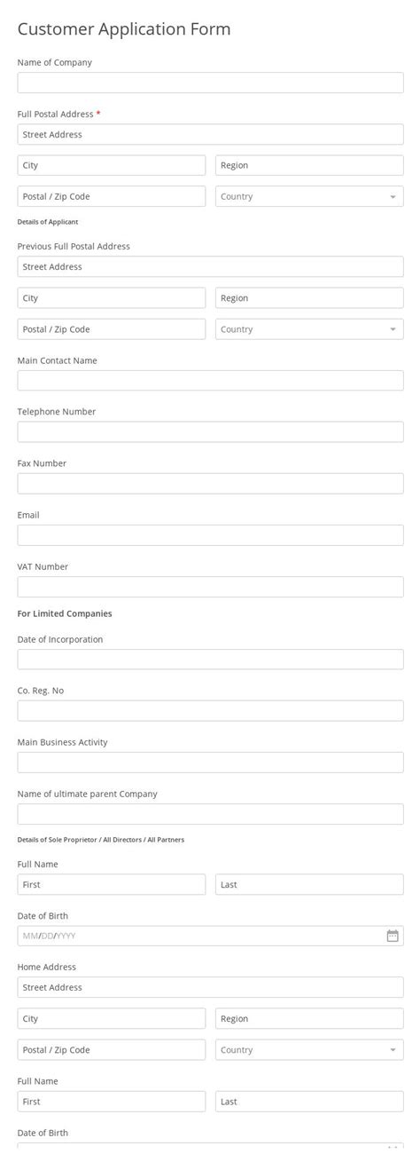 Customer Application Form Template 123 Form Builder