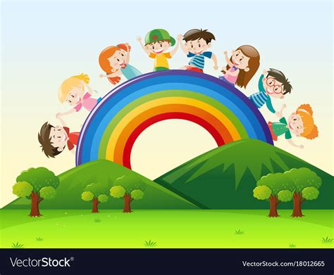 Children Over The Rainbow Royalty Free Vector Image