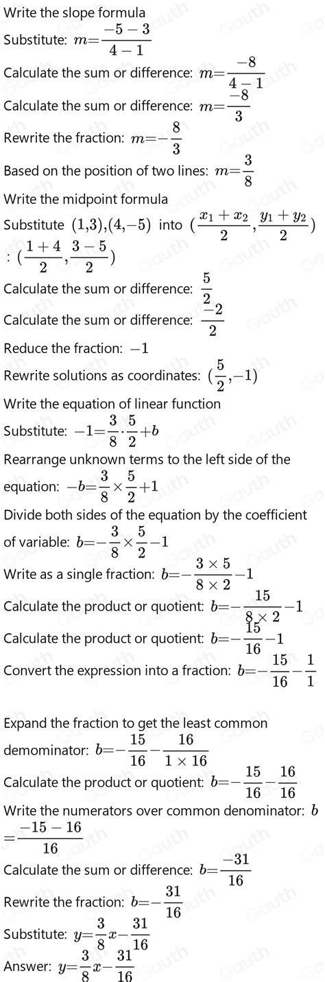 solved 4 find the equation of the perpendicular bisector of the line joining the points 1 3