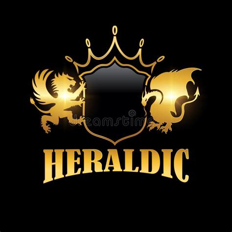 Golden Heraldic Shield Lion And Dragon Vector Sign Stock Vector