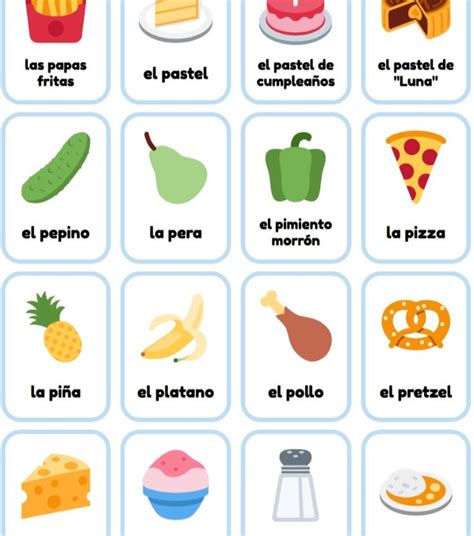 Spanish Food Flashcards In 2021 Food Flashcards Printable Flash