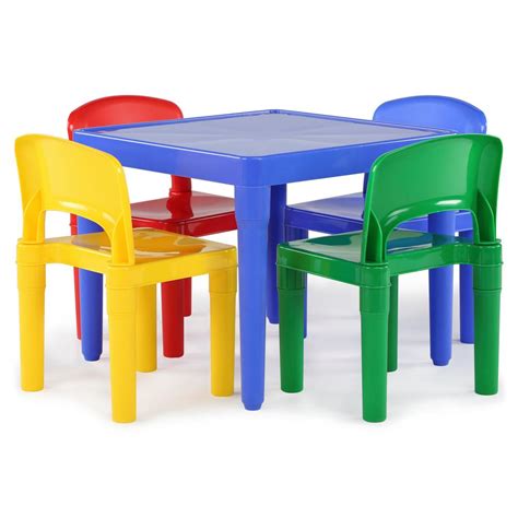 Tot Tutors Playtime 5 Piece Primary Colors Kids Plastic Table And Chair