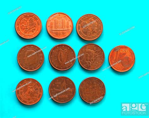 1 Cent Coins Money Eur Currency Of European Union Many Different