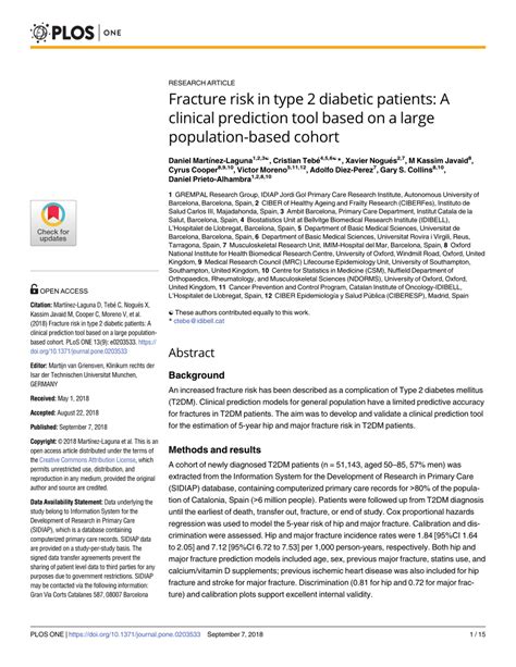 Pdf Fracture Risk In Type 2 Diabetic Patients A Clinical Prediction Tool Based On A Large