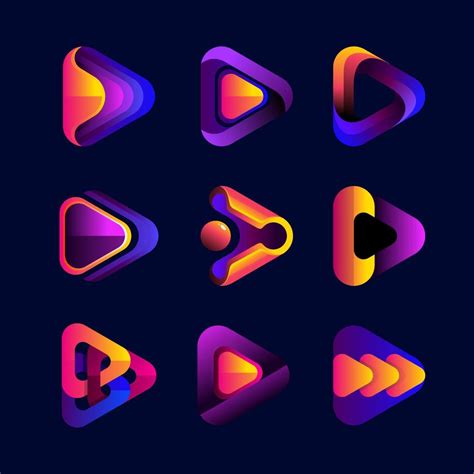 3d Play Logo Design With Purple And Orange Gradient Colors Set Of